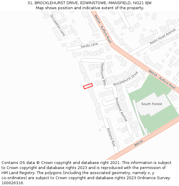 31, BROCKLEHURST DRIVE, EDWINSTOWE, MANSFIELD, NG21 9JW: Location map and indicative extent of plot