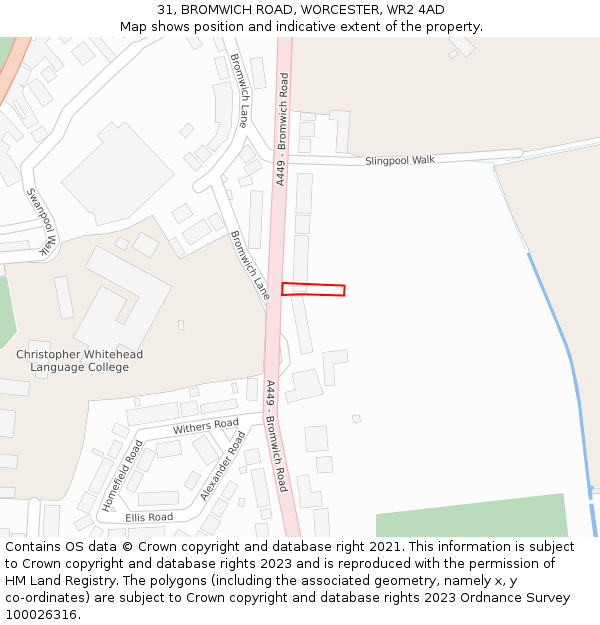 31, BROMWICH ROAD, WORCESTER, WR2 4AD: Location map and indicative extent of plot