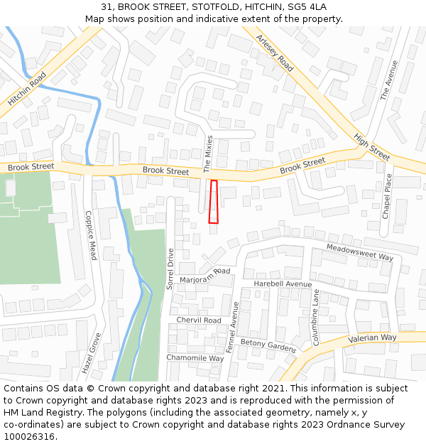 31, BROOK STREET, STOTFOLD, HITCHIN, SG5 4LA: Location map and indicative extent of plot