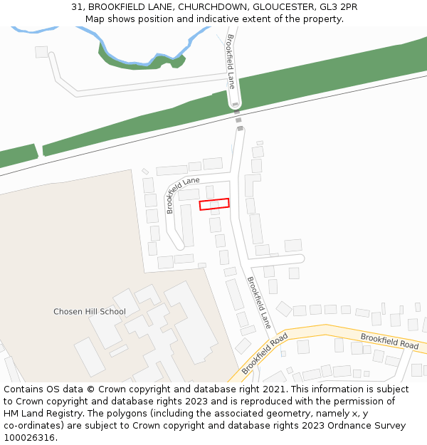 31, BROOKFIELD LANE, CHURCHDOWN, GLOUCESTER, GL3 2PR: Location map and indicative extent of plot