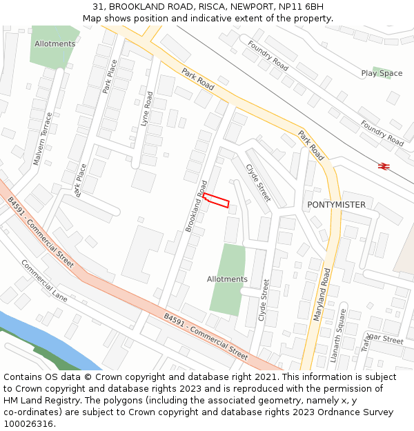 31, BROOKLAND ROAD, RISCA, NEWPORT, NP11 6BH: Location map and indicative extent of plot