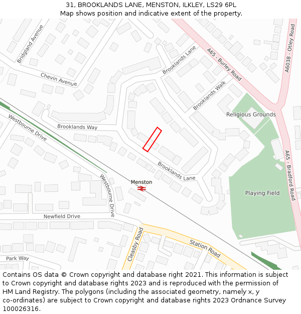 31, BROOKLANDS LANE, MENSTON, ILKLEY, LS29 6PL: Location map and indicative extent of plot