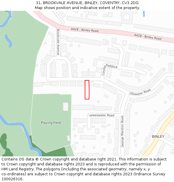 31, BROOKVALE AVENUE, BINLEY, COVENTRY, CV3 2DG: Location map and indicative extent of plot