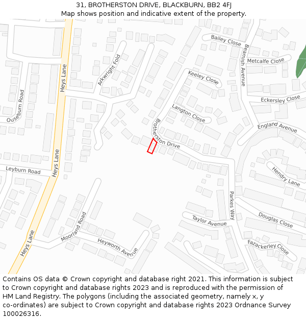 31, BROTHERSTON DRIVE, BLACKBURN, BB2 4FJ: Location map and indicative extent of plot