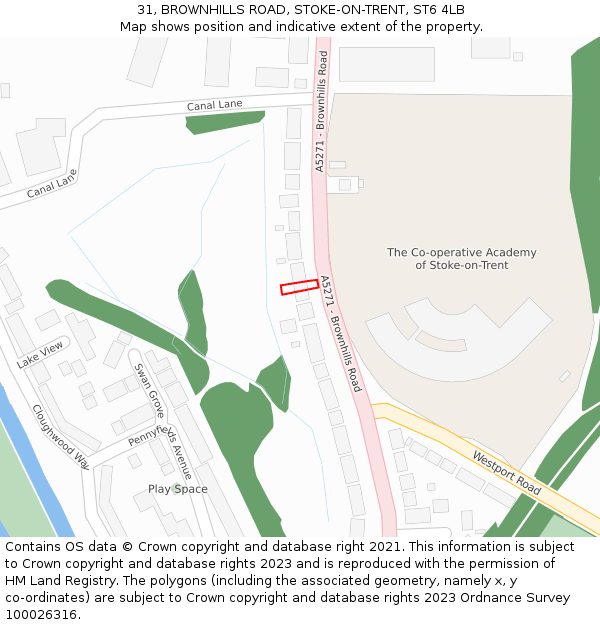 31, BROWNHILLS ROAD, STOKE-ON-TRENT, ST6 4LB: Location map and indicative extent of plot