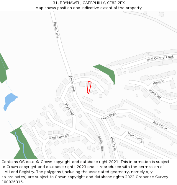 31, BRYNAWEL, CAERPHILLY, CF83 2EX: Location map and indicative extent of plot
