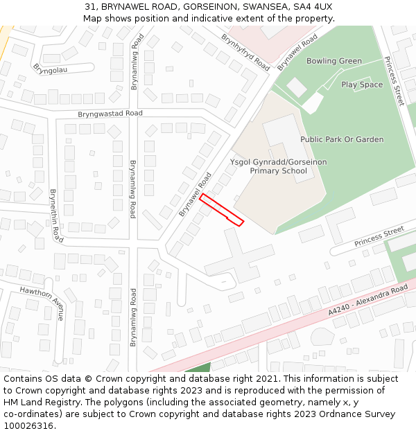 31, BRYNAWEL ROAD, GORSEINON, SWANSEA, SA4 4UX: Location map and indicative extent of plot