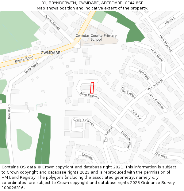 31, BRYNDERWEN, CWMDARE, ABERDARE, CF44 8SE: Location map and indicative extent of plot