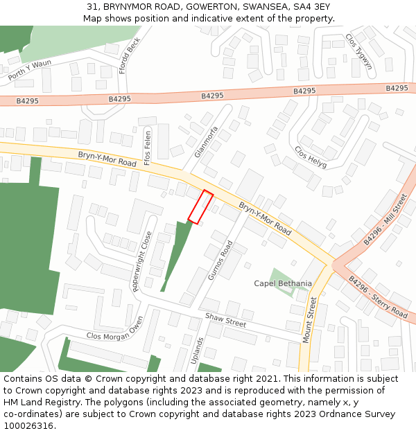 31, BRYNYMOR ROAD, GOWERTON, SWANSEA, SA4 3EY: Location map and indicative extent of plot