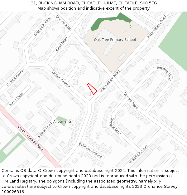 31, BUCKINGHAM ROAD, CHEADLE HULME, CHEADLE, SK8 5EG: Location map and indicative extent of plot