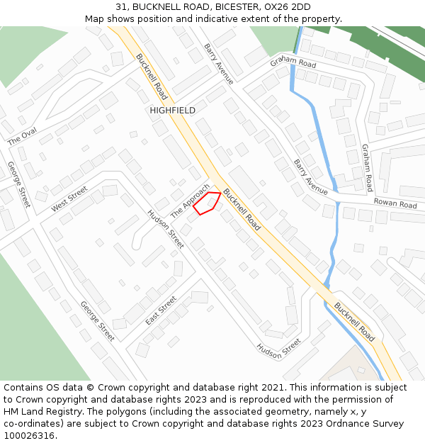 31, BUCKNELL ROAD, BICESTER, OX26 2DD: Location map and indicative extent of plot