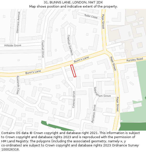 31, BUNNS LANE, LONDON, NW7 2DX: Location map and indicative extent of plot