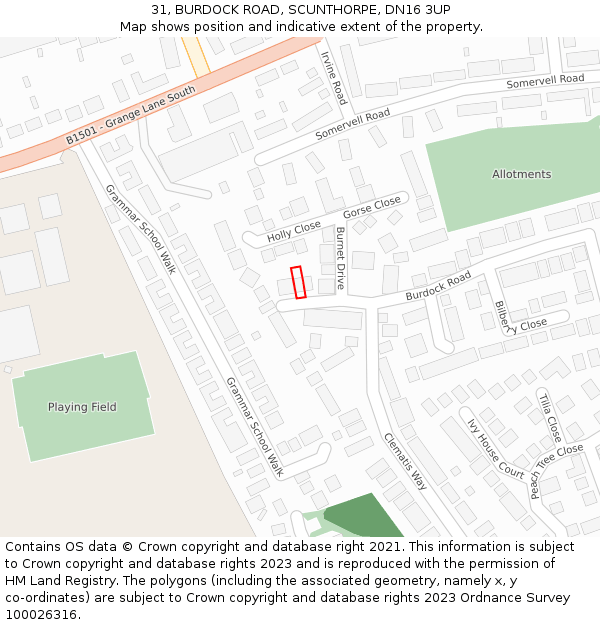 31, BURDOCK ROAD, SCUNTHORPE, DN16 3UP: Location map and indicative extent of plot