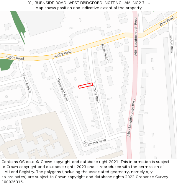 31, BURNSIDE ROAD, WEST BRIDGFORD, NOTTINGHAM, NG2 7HU: Location map and indicative extent of plot