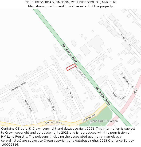 31, BURTON ROAD, FINEDON, WELLINGBOROUGH, NN9 5HX: Location map and indicative extent of plot