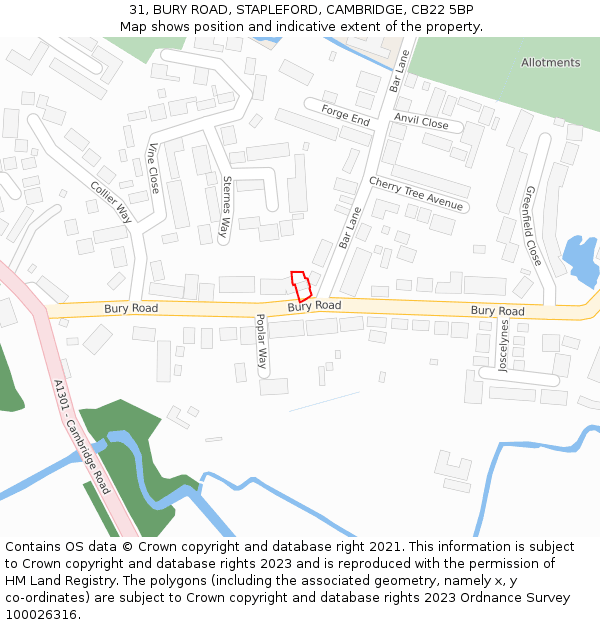 31, BURY ROAD, STAPLEFORD, CAMBRIDGE, CB22 5BP: Location map and indicative extent of plot