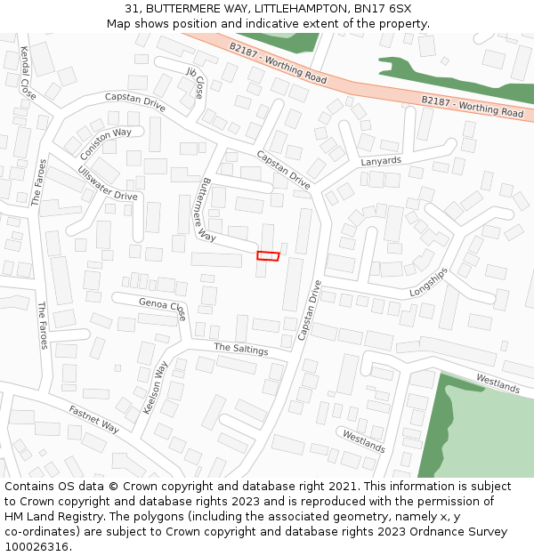 31, BUTTERMERE WAY, LITTLEHAMPTON, BN17 6SX: Location map and indicative extent of plot