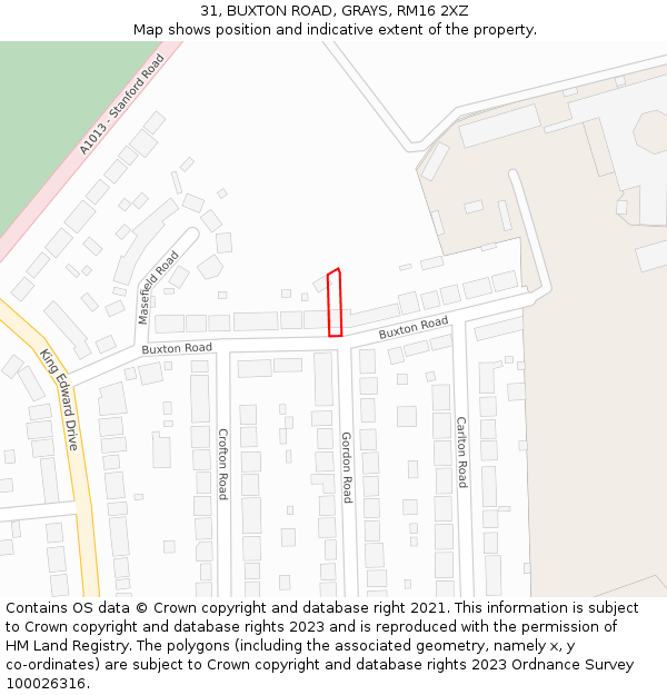 31, BUXTON ROAD, GRAYS, RM16 2XZ: Location map and indicative extent of plot