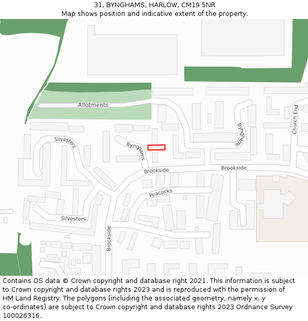 31, BYNGHAMS, HARLOW, CM19 5NR: Location map and indicative extent of plot