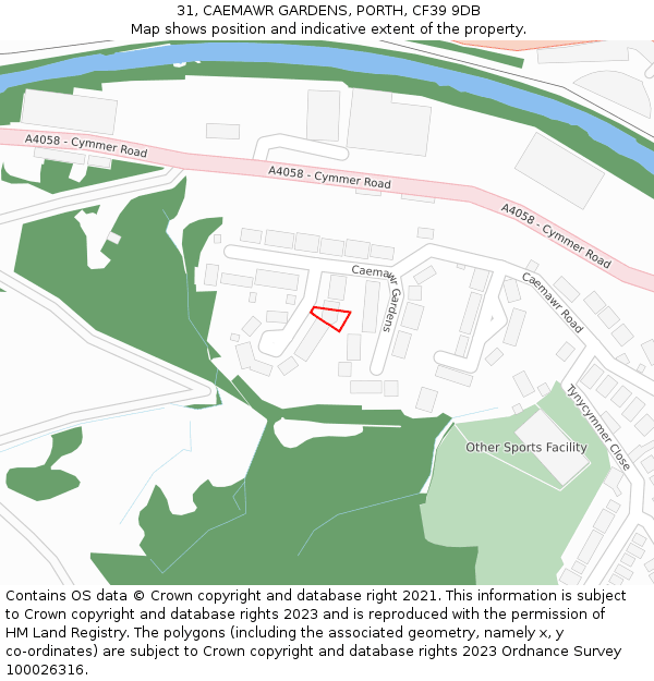 31, CAEMAWR GARDENS, PORTH, CF39 9DB: Location map and indicative extent of plot