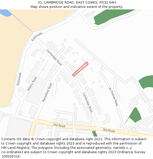 31, CAMBRIDGE ROAD, EAST COWES, PO32 6AH: Location map and indicative extent of plot