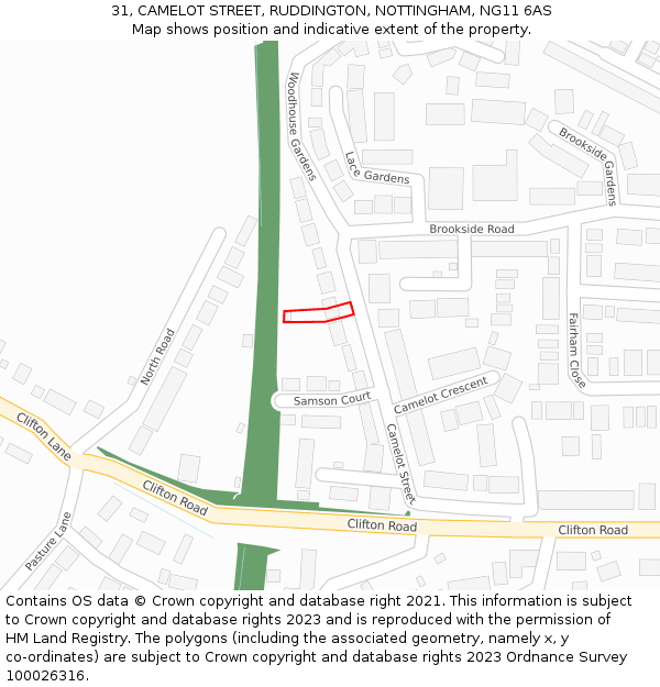 31, CAMELOT STREET, RUDDINGTON, NOTTINGHAM, NG11 6AS: Location map and indicative extent of plot