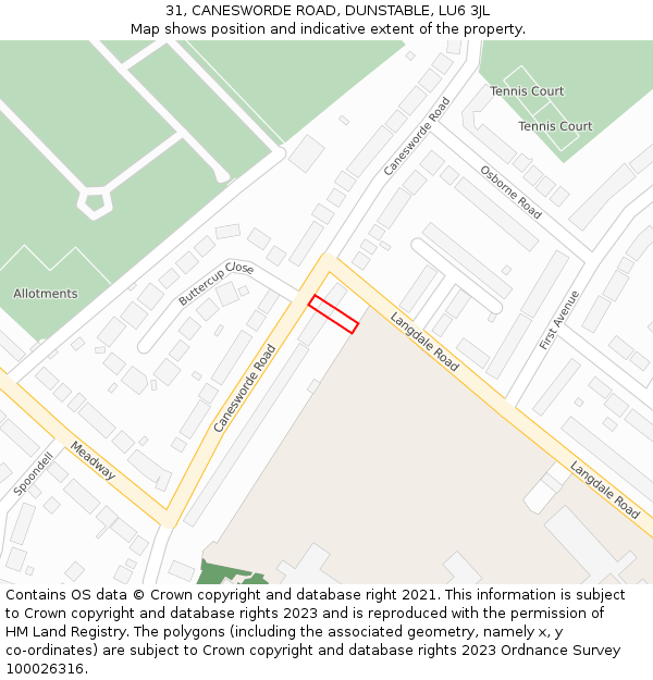 31, CANESWORDE ROAD, DUNSTABLE, LU6 3JL: Location map and indicative extent of plot