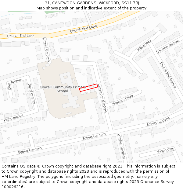 31, CANEWDON GARDENS, WICKFORD, SS11 7BJ: Location map and indicative extent of plot