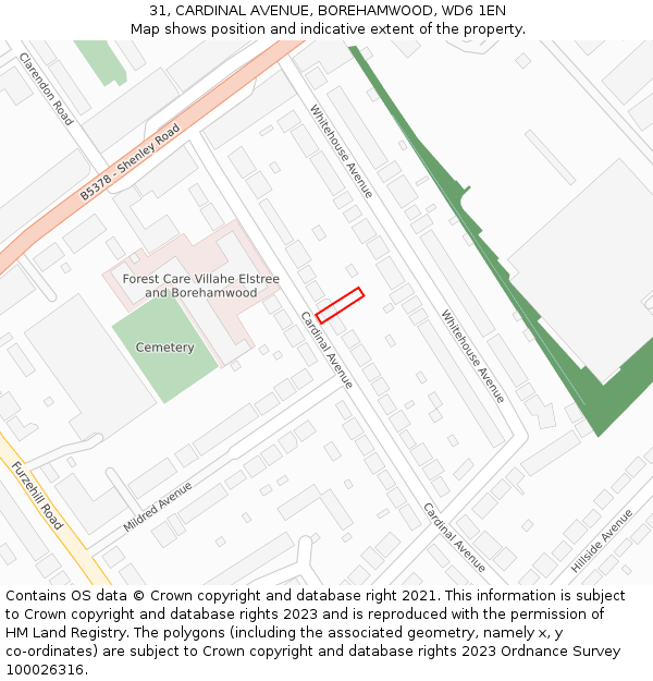 31, CARDINAL AVENUE, BOREHAMWOOD, WD6 1EN: Location map and indicative extent of plot