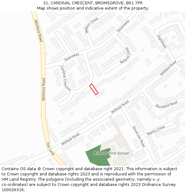 31, CARDINAL CRESCENT, BROMSGROVE, B61 7PR: Location map and indicative extent of plot