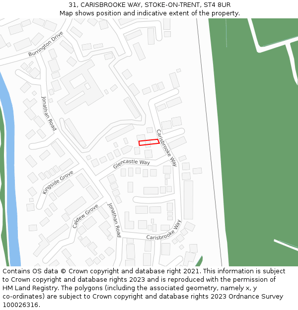 31, CARISBROOKE WAY, STOKE-ON-TRENT, ST4 8UR: Location map and indicative extent of plot