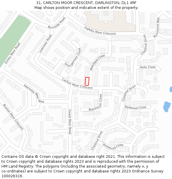 31, CARLTON MOOR CRESCENT, DARLINGTON, DL1 4RF: Location map and indicative extent of plot