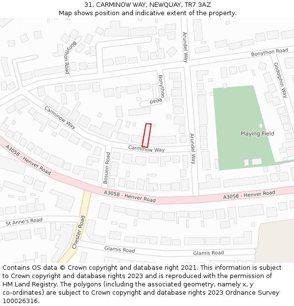 31, CARMINOW WAY, NEWQUAY, TR7 3AZ: Location map and indicative extent of plot