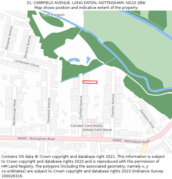 31, CARRFIELD AVENUE, LONG EATON, NOTTINGHAM, NG10 2BW: Location map and indicative extent of plot