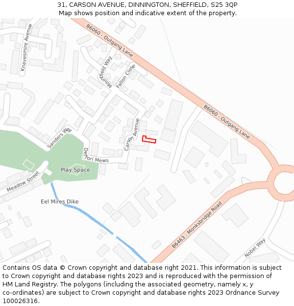 31, CARSON AVENUE, DINNINGTON, SHEFFIELD, S25 3QP: Location map and indicative extent of plot