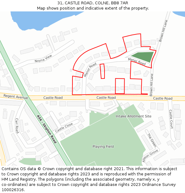 31, CASTLE ROAD, COLNE, BB8 7AR: Location map and indicative extent of plot