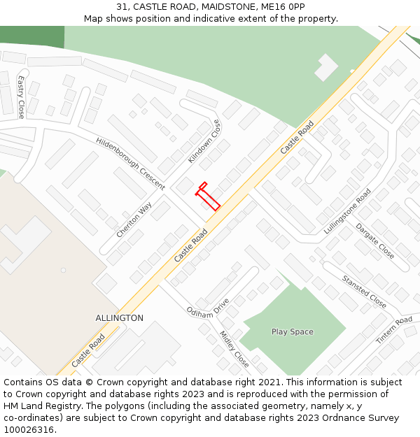 31, CASTLE ROAD, MAIDSTONE, ME16 0PP: Location map and indicative extent of plot