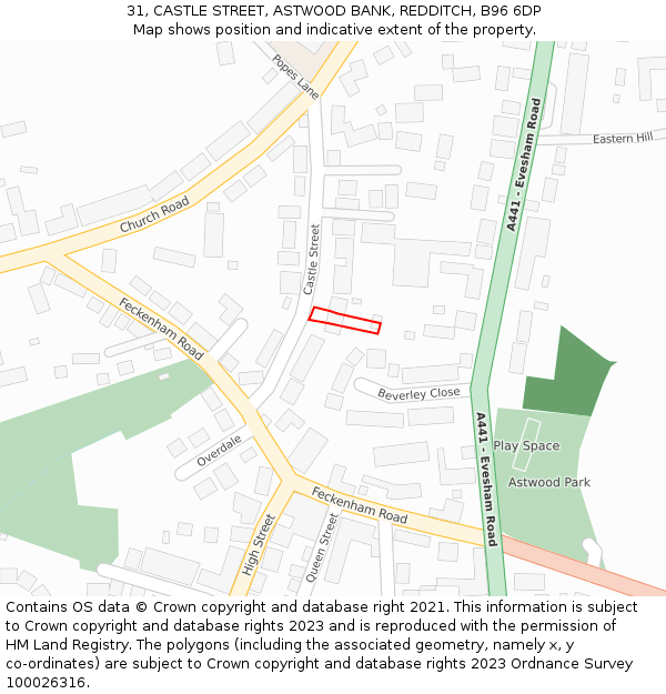 31, CASTLE STREET, ASTWOOD BANK, REDDITCH, B96 6DP: Location map and indicative extent of plot