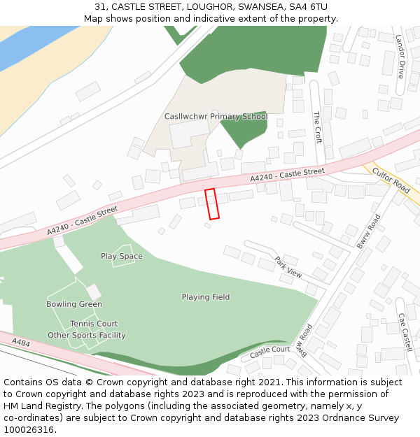 31, CASTLE STREET, LOUGHOR, SWANSEA, SA4 6TU: Location map and indicative extent of plot