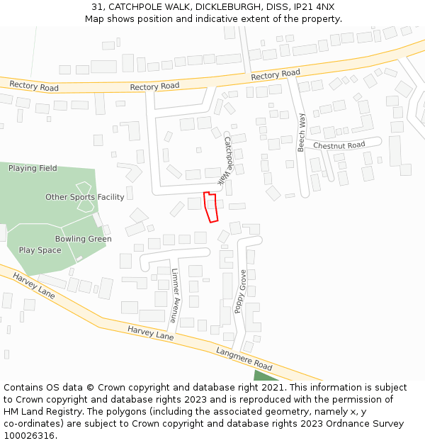 31, CATCHPOLE WALK, DICKLEBURGH, DISS, IP21 4NX: Location map and indicative extent of plot