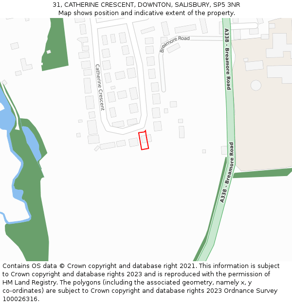 31, CATHERINE CRESCENT, DOWNTON, SALISBURY, SP5 3NR: Location map and indicative extent of plot