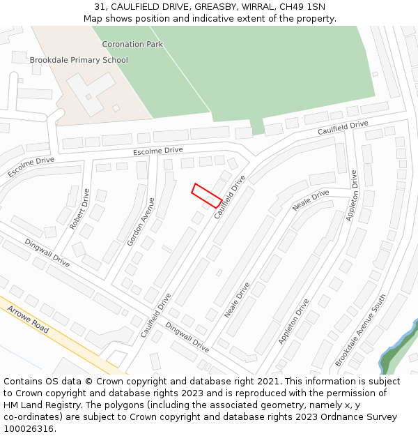 31, CAULFIELD DRIVE, GREASBY, WIRRAL, CH49 1SN: Location map and indicative extent of plot