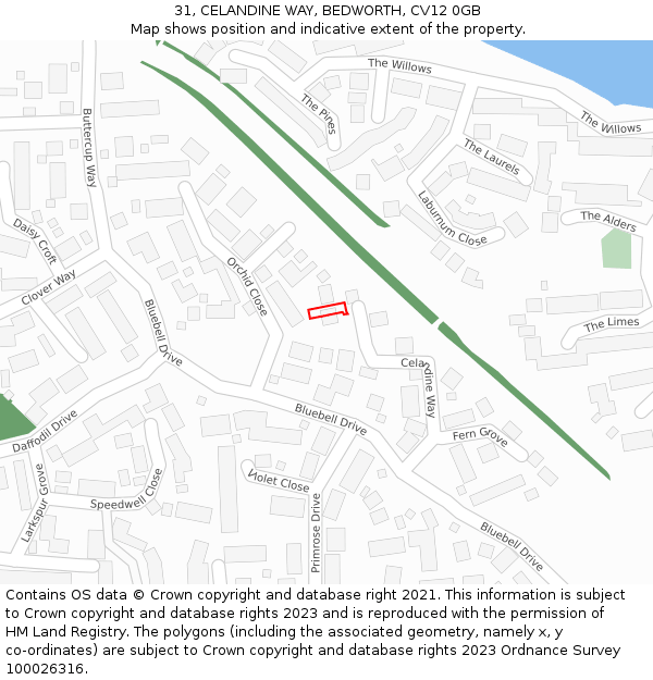 31, CELANDINE WAY, BEDWORTH, CV12 0GB: Location map and indicative extent of plot