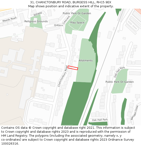 31, CHANCTONBURY ROAD, BURGESS HILL, RH15 9EX: Location map and indicative extent of plot