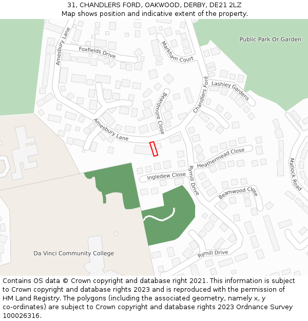 31, CHANDLERS FORD, OAKWOOD, DERBY, DE21 2LZ: Location map and indicative extent of plot