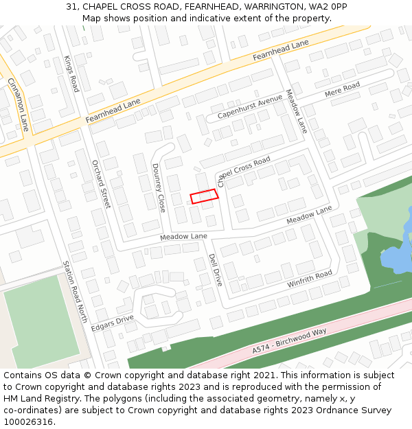 31, CHAPEL CROSS ROAD, FEARNHEAD, WARRINGTON, WA2 0PP: Location map and indicative extent of plot