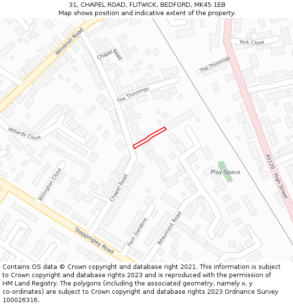 31, CHAPEL ROAD, FLITWICK, BEDFORD, MK45 1EB: Location map and indicative extent of plot