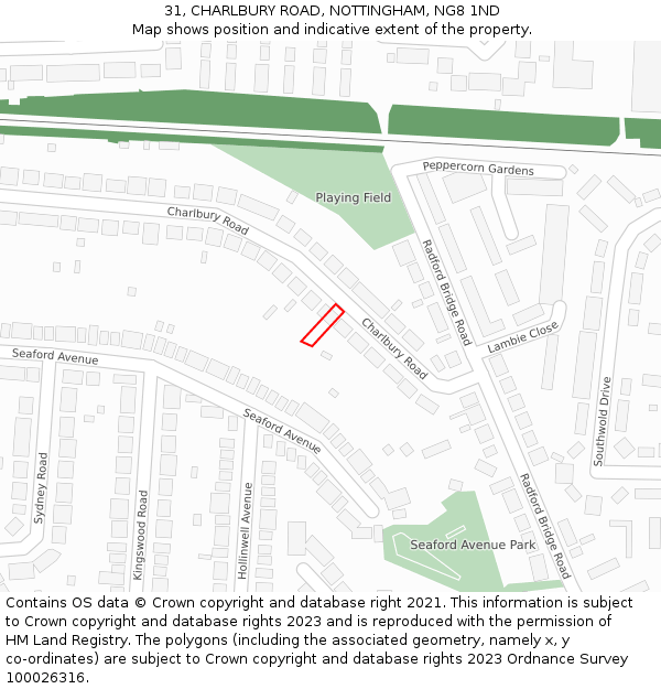31, CHARLBURY ROAD, NOTTINGHAM, NG8 1ND: Location map and indicative extent of plot