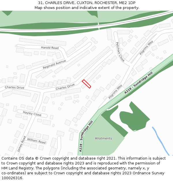31, CHARLES DRIVE, CUXTON, ROCHESTER, ME2 1DP: Location map and indicative extent of plot