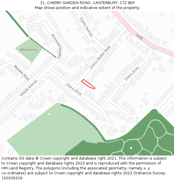 31, CHERRY GARDEN ROAD, CANTERBURY, CT2 8EP: Location map and indicative extent of plot